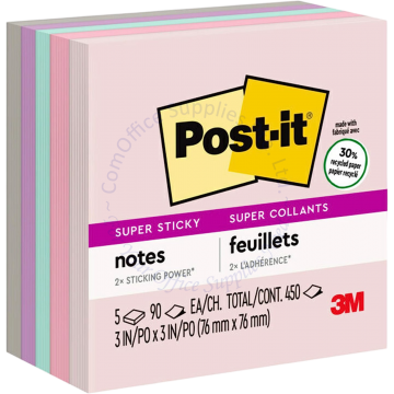 3M POST-IT SUPER STICKY RECYCLED NOTE 654-5SSNRP 3x3"