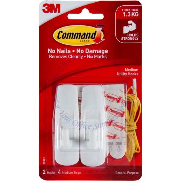 3M COMMAND HOOKS 17001 MEDIUM 1KG (2s)