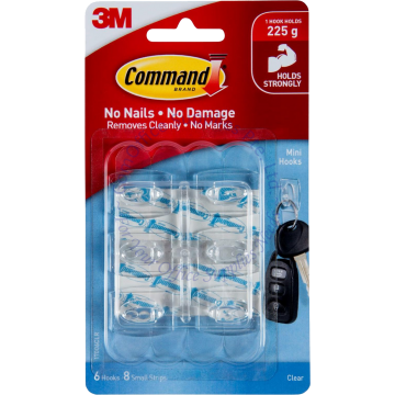 3M COMMAND HOOKS CLEAR 17006CLR MINI (6s)