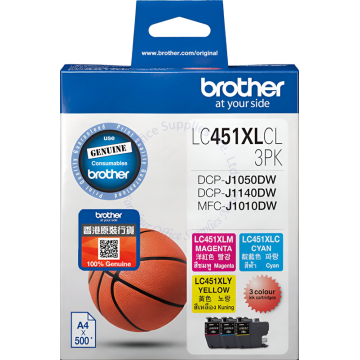 BROTHER INK CARTRIDGE LC-451XLCL 3PK VALUE PACK (3 INKS-CYAN/MAGENTA/YELLOW)