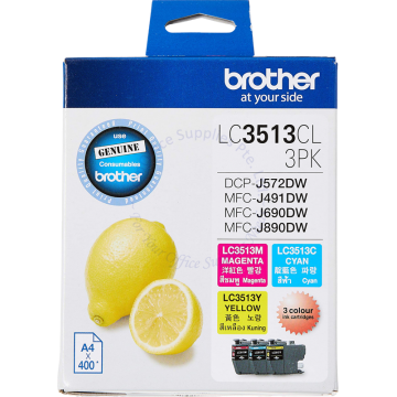 BROTHER INK CARTRIDGE LC-3513CL 3PK VALUE PACK (3 INKS-CYAN/MAGENTA/YELLOW)