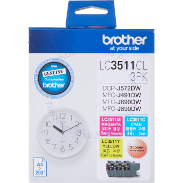 BROTHER INK CARTRIDGE LC-3511CL 3PK VALUE PACK (3 INKS-CYAN/MAGENTA/YELLOW)