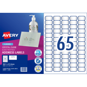AVERY CRYSTAL CLEAR MINI ADDRESS LABELS L7551-25 38.1x21.2MM
