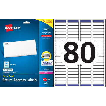AVERY EASY PEEL RETURN ADDRESS LABELS 5267 0.5x1.25" (25s)
