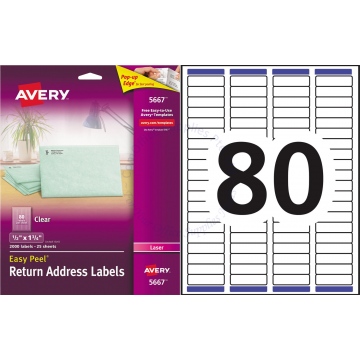 AVERY EASY PEEL CLEAR RETURN ADDRESS LABELS 5667 0.5x1.25" (25s)