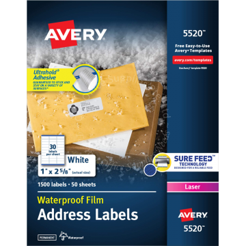 AVERY WEATHERPROOF ADDRESS LABELS 5520 1×2.58" (50s)