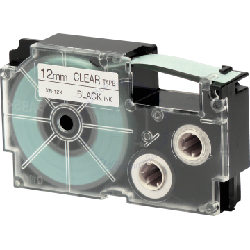 CASIO LABEL TAPE 12MM XR-12X1 BLACK/CLEAR