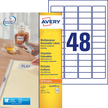 AVERY ZWECKFORM REMOVABLE MULTIPURPOSE LABELS L4736REV-25 45.7x21.21MM