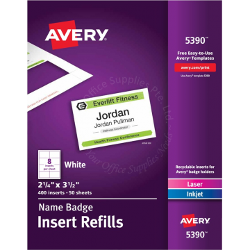 AVERY NAME BADGE INSERTS 5390 2.25x3.5" (50s)