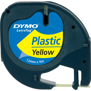 DYMO LETRATAG TAPE 12MM 91202 PLASTIC BLACK/YELLOW