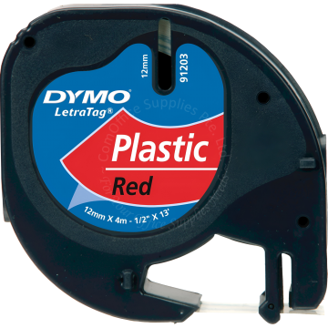 DYMO LETRATAG TAPE 12MM 91203 PLASTIC BLACK/RED