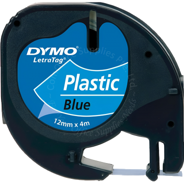 DYMO LETRATAG TAPE 12MM 91205 PLASTIC BLACK/BLUE