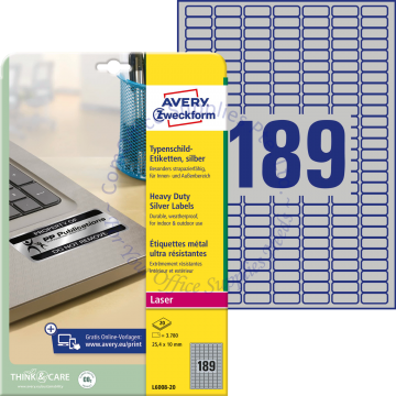 AVERY ZWECKFORM HEAVY DUTY SILVER LABELS (POLYESTER) L6008-20 25.4x10MM (20s)