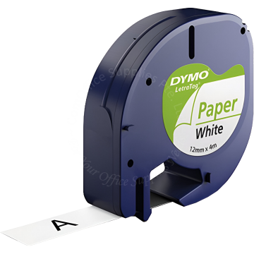 DYMO LETRATAG TAPE 12MM 91200 PAPER BLACK/WHITE