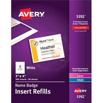 AVERY NAME BADGE INSERTS 5392 3x4" (50s)