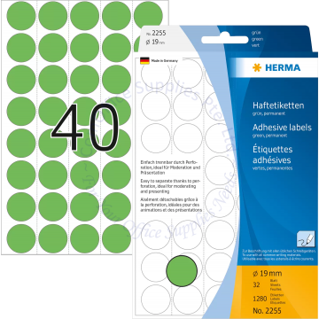 HERMA LABEL #2255 19MM GREEN