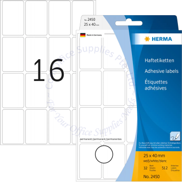 HERMA LABEL #2450 25x40MM WHITE