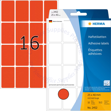 HERMA LABEL #2452 25x40MM RED