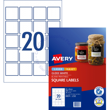AVERY GLOSSY SQUARE LABELS L7124-10 45x45MM