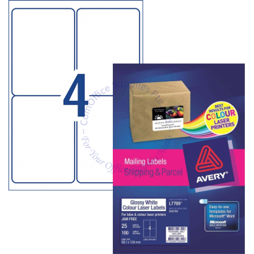 AVERY GLOSSY PHOTO QUALITY LABELS L7769-25 99.1x139MM