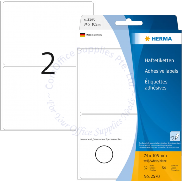 HERMA LABEL #2570 74x105MM WHITE