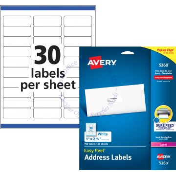 AVERY EASY PEEL ADDRESS LABELS 5260 1x2-5/8" (25s)