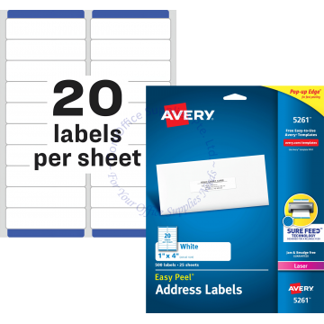 AVERY EASY PEEL ADDRESS LABELS 5261 1x4" (25s)