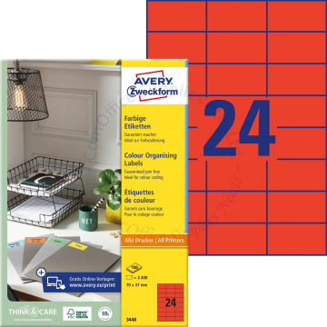 AVERY ZWECKFORM COLOUR ORGANISING LABELS 3448 RED 70x37MM