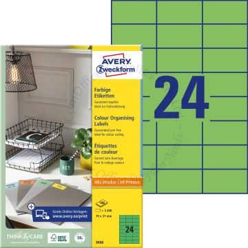 AVERY ZWECKFORM COLOUR ORGANISING LABELS 3450 GREEN 70x37MM