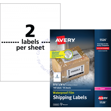 AVERY WEATHERPROOF SHIPPING LABELS 5526 5.5x8.5" (50s)