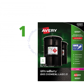 AVERY ULTRADUTY GHS CHEMICAL LABELS 60501 8.5x11" (50s)