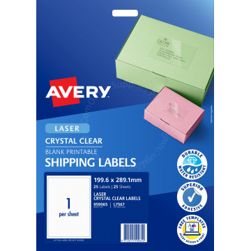 AVERY CRYSTAL CLEAR SHIPPING LABELS L7567-25 199.6x289.1MM