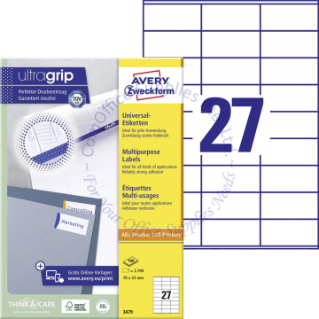 AVERY ZWECKFORM MULTIPURPOSE LABELS 3479 70x32MM