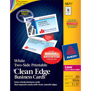 AVERY TWO-SIDE PRINTABLE CLEAN EDGE BUSINESS CARDS 5871 2x3.5" (20s)