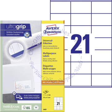 AVERY ZWECKFORM MULTIPURPOSE LABELS 3481 70x41MM
