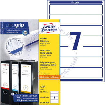 AVERY ZWECKFORM FILING LABELS L4760-100 192x38MM