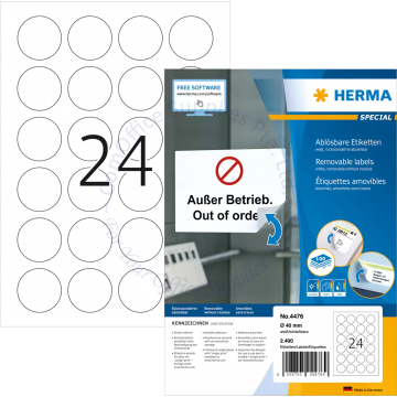 HERMA LABEL #4476 40MM ROUND