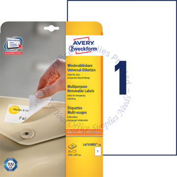 AVERY ZWECKFORM REMOVABLE MULTIPURPOSE LABELS L4735REV-25 210x297MM