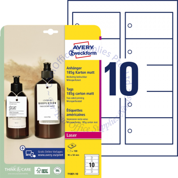 AVERY ZWECKFORM PRINTABLE TAGS W/STRINGS T1001-10 90x50MM