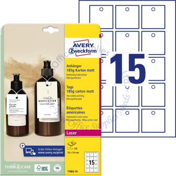 AVERY ZWECKFORM PRINTABLE TAGS W/STRINGS T1002-10 50x50MM