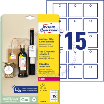AVERY ZWECKFORM PRINTABLE TAGS W/STRINGS T2003-10 50x50MM