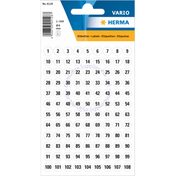 HERMA LABEL #4128 08MM NUMBER 1-540