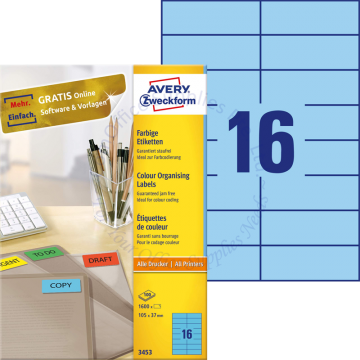 AVERY ZWECKFORM COLOUR ORGANISING LABELS 3453 105x37MM BLUE