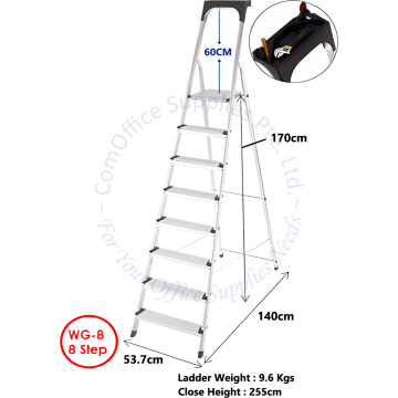 FUJIPLUS HEAVY DUTY ALUMINIUM FOLDABLE LADDER 8-STEP WG-8 (W/LARGE PLATFORM & TOOLS TRAY)
