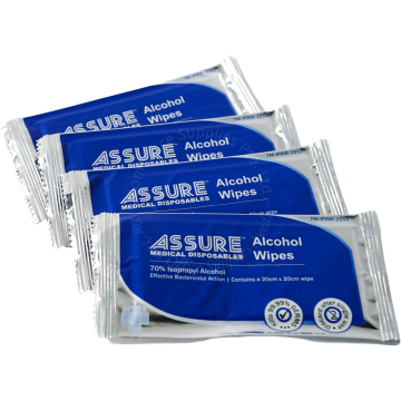 ASSURE ALCOHOL WIPES 20x20CM (50s) - INDIVIDUALLY WRAPPED