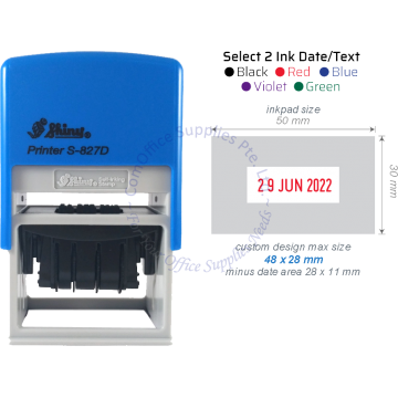 SHINY SELF INKING STAMP W/DATE W/RUBBER S-827D 50x30MM