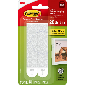 3M COMMAND PICTURE HANGING STRIPS 17217-8ES X-LARGE WHITE (VALUE PACK)