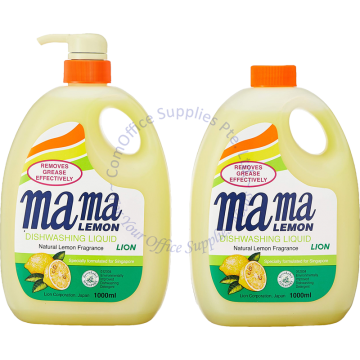 MAMA LEMON DISHWASHING LIQUID PUMP 1000ML + REFILL (TWIN PACK) - NATURAL LEMON