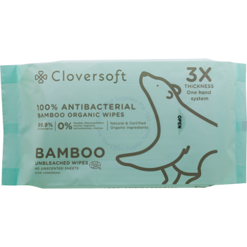 CLOVERSOFT ANTIBACTERIAL BAMBOO ORGANIC WIPES (40s)
