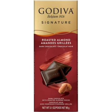 GODIVA SIGNATURE CHOCOLATE BAR 90G - ROASTED ALMOND DARK CHOCOLATE